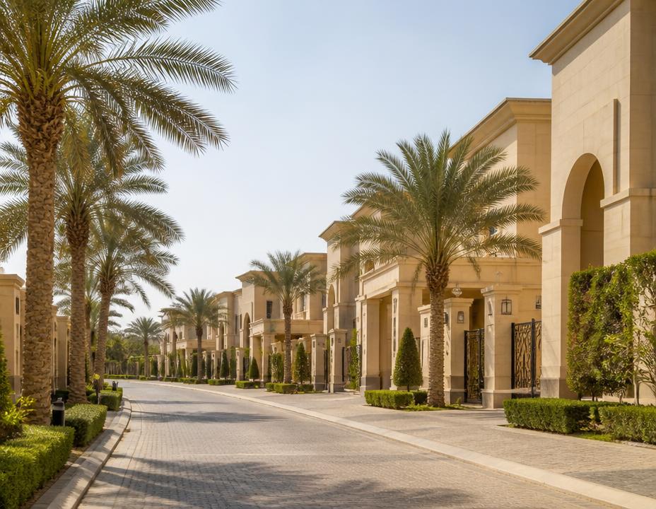مجمع سكني مسوّر بشوارع داخلية ونخيل في الرياض